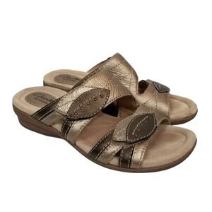 Clarks Artisan Gold Bronze Metallic 2 Strap Leather Slides Size 7